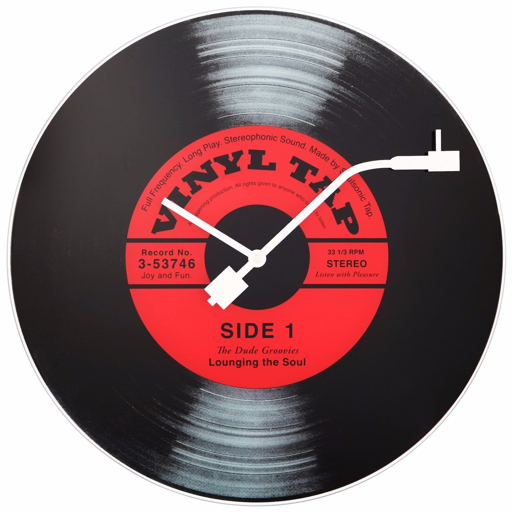 NeXtime Clocks vinyl tap wall clock, 43 cm diameter, glass face with vinyl record design, decorative home timepiece